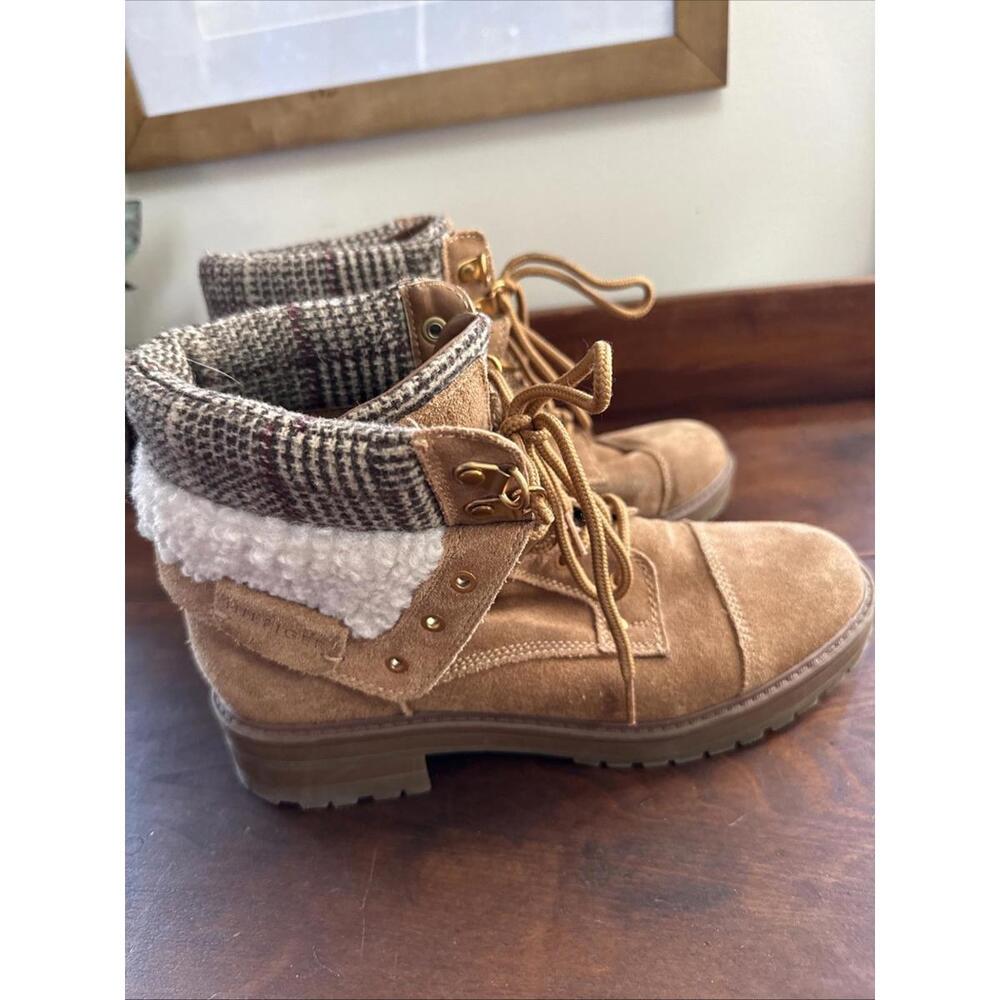 Tommy Hilfiger Women Sz 7 Dyan Suede Leather Ankle Boots Brown Plaid Top EUC - Picture 8 of 11